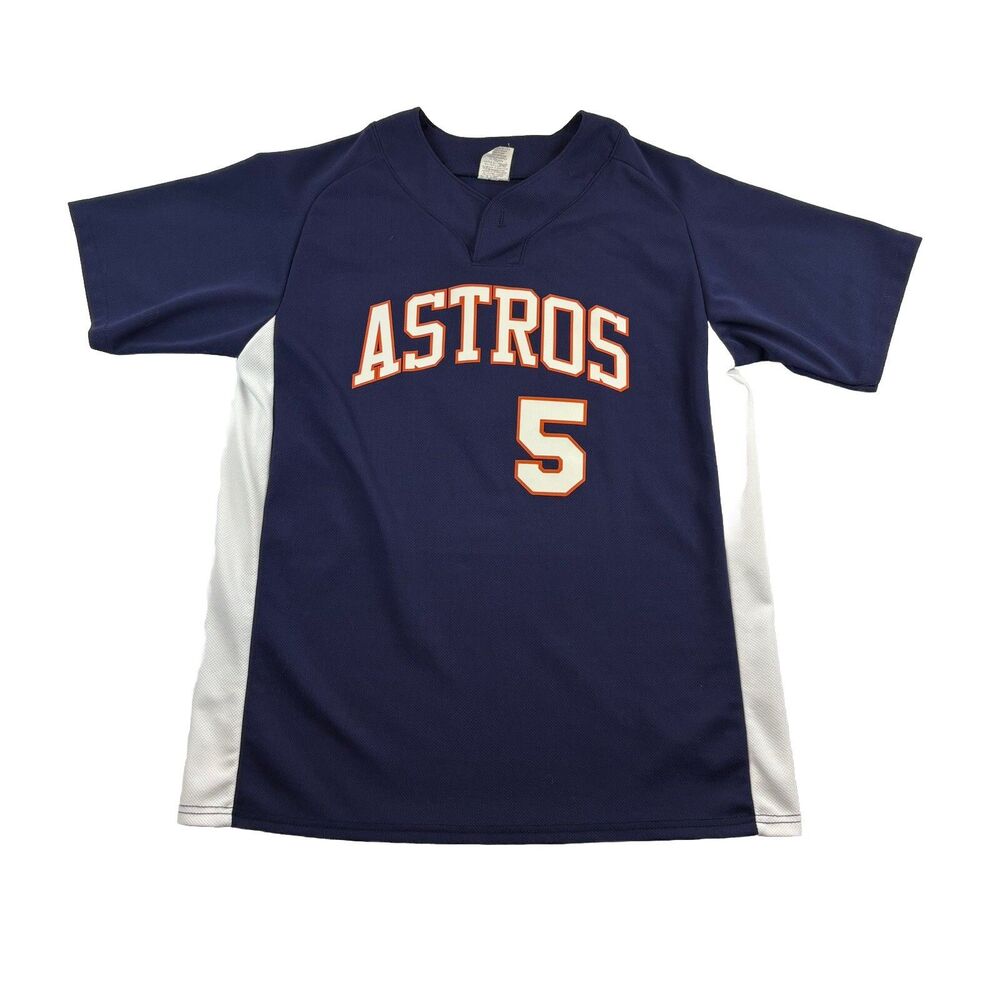 Astros Jersey Henley Button Short Sleeve Mens L Blue Athletic Knit #5